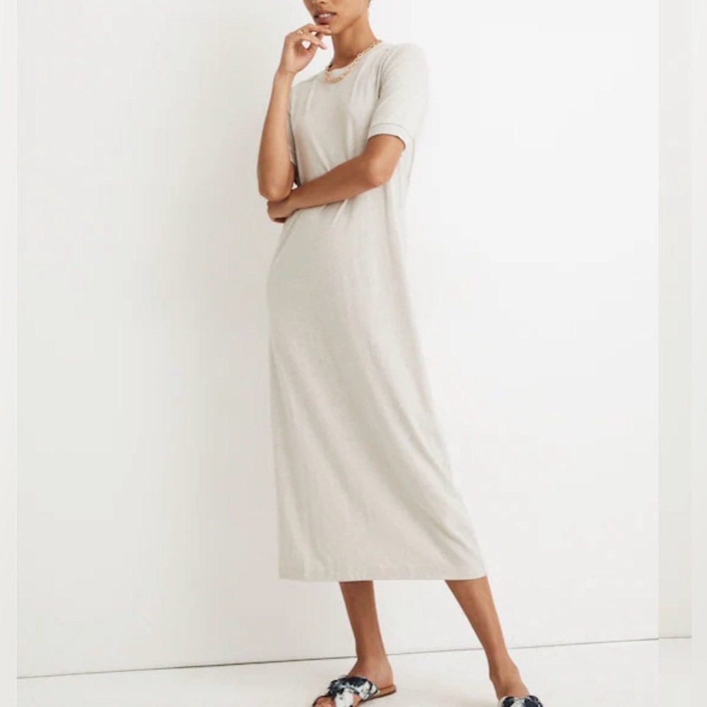 Madewell Midi Tee Dress in Heather Oatmeal